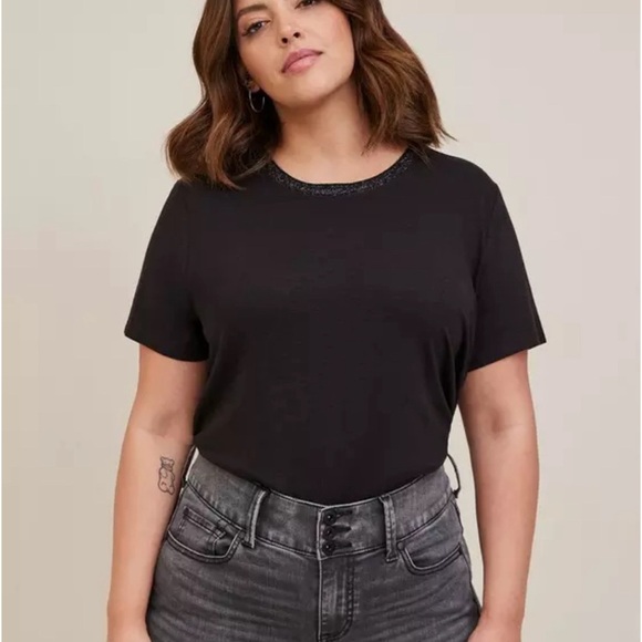 Super Soft by Torrid Slub Jersey Lurex Rib trim crew neck tee size: 1X - Picture 1 of 9